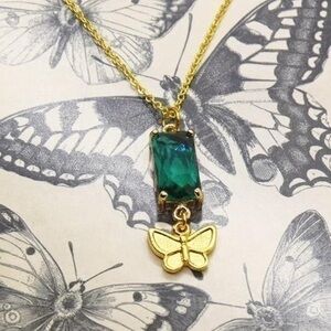 Butterfly and Green Emerald Stone Necklace